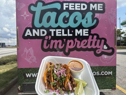 This is our Juicy Birria Steak tacos (this is our food truck as well contact us for events)