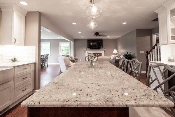 Colonial White granite island countertop