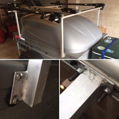 Custom aluminum feet for camping gear trailer.