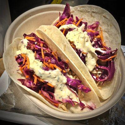 SMOKED HADDOCK TACOS: Cumin-lime slaw, cilantro-lime cream (2 for $9.99)