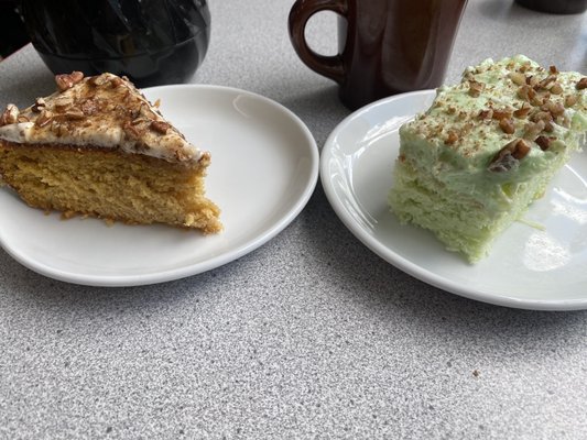 Sweet potato cake and watergate cake. Bet coffee ever!