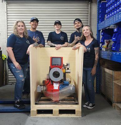 The unveiling of the Limpsfield Burner w/Autoflame controls: proudly displayed with our team.