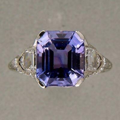 Violet sapphire and diamond ring.