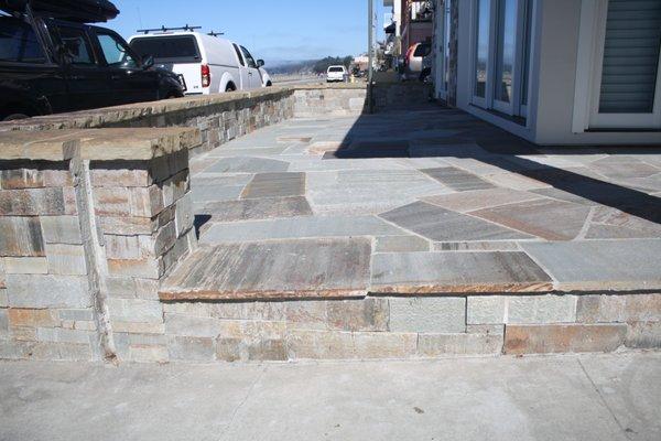 Stone patio and seat wall at the beach