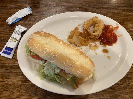 Fish sandwich and onion rings.  I had already eaten a few.