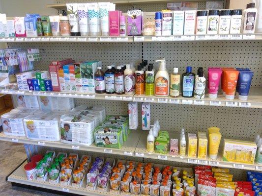 A peek at our Health and Beauty section.  We also have essential oils, all natural sunblocks, and much more!