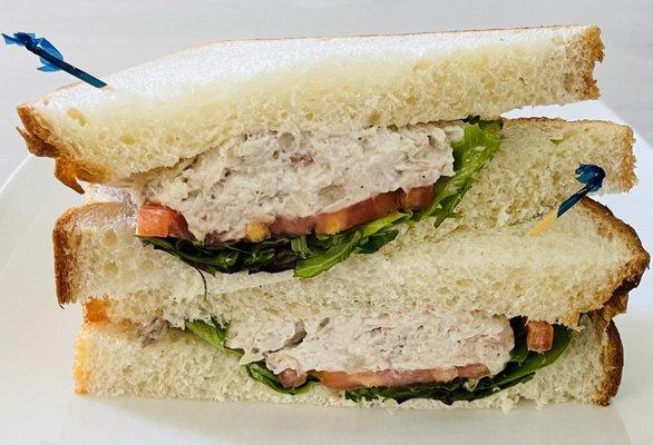 Classic sandwich chicken salad on white bread, so delicious