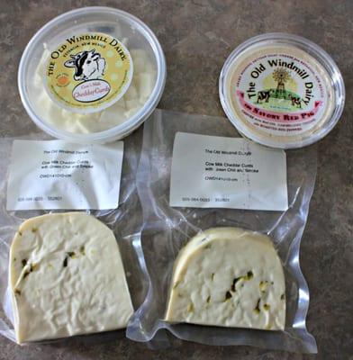 Old Windmill Dairy, booth #11- Bought some cheese curds, Savory Red Pig spread and two chunks of smoked green chile cheese.