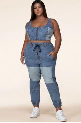 Plus size two piece denim set