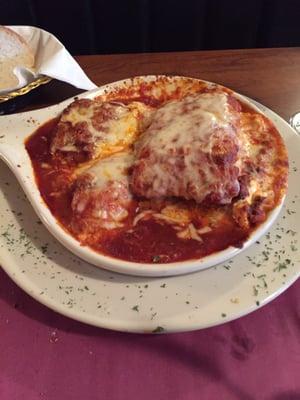 Lasagna, chicken parm, and a stuffed shell