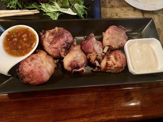 Chicken tomahawks with glaze and ranch. Super meaty and juicy. Delicious!