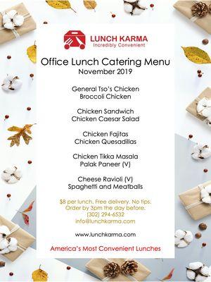 Office lunch catering menu