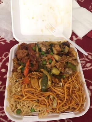 1/2 & 1/2- Fried rice and chow mein. Black pepper chicken and vegetable chicken b