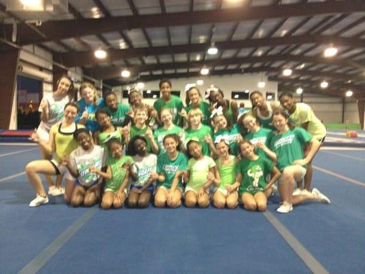 Kennedy's cheer team....green junior level 5