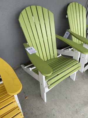 Folding Adirondack chairs in solid colors or solids with white