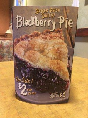 Dessert choice: blackberry pie, adding ice cream = $3.00.