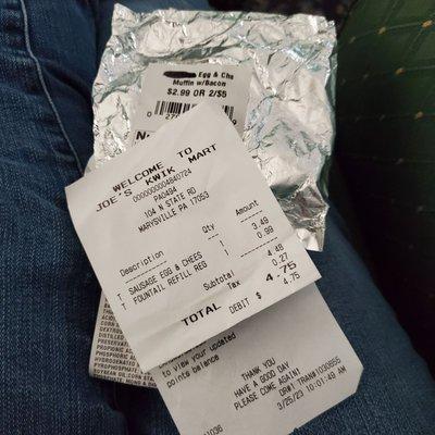 Receipt showing wrong charge. Packaging shows correct price.