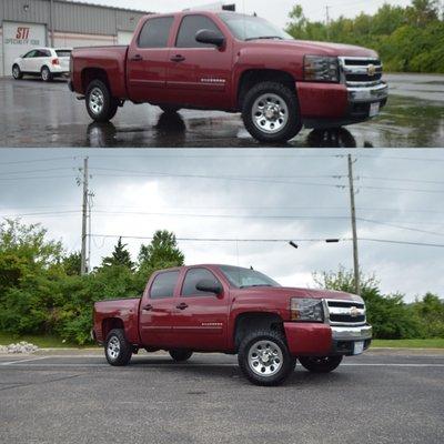 Before and After on this Chevy Silverado Lift Kit. We can install lift kits on all makes and models!