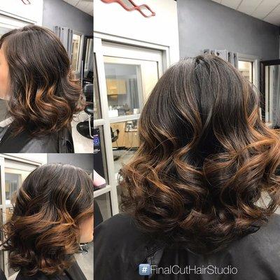 Seemless layered cut, 1" off & all about the blend. Extra body shampoo and conditioner to create that bounce, styled with rootlifter