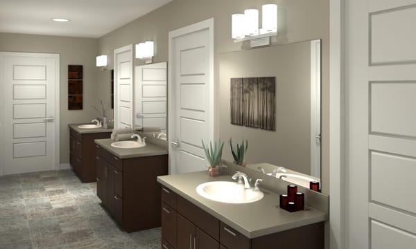 Convenient bathrooms with accessible vanities available for everyone.