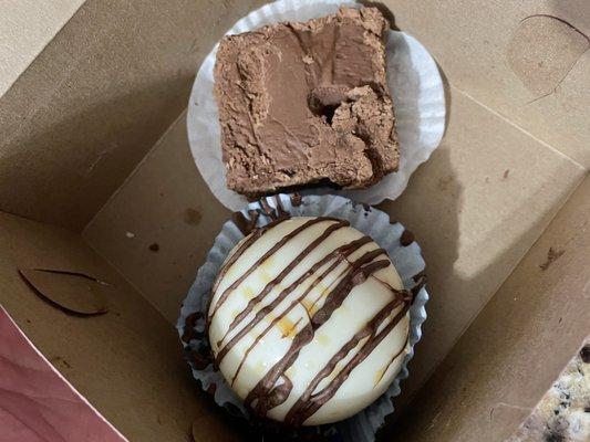 Hot chocolate bomb and a brownie.