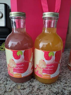 Pineapple Peach Rose and Orange Mango Rosemary cocktail infusions