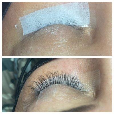 Before and after lash extensions by Thi .