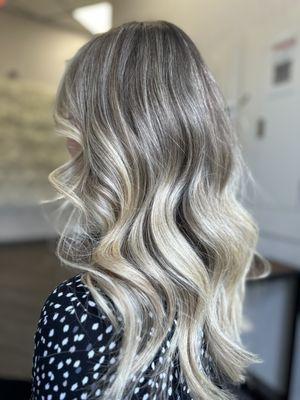 Modern pearl beige balayage 
This is ideal for a low maintenance haircolor that provides gray blending.