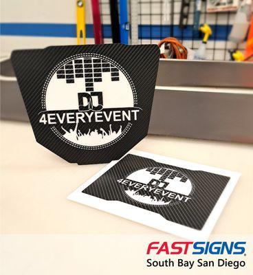 Carbon Fiber Vinyl applied on to Acrylic for DJ4EVERYEVENT.com
 
 #cardecals #custombanners #banners