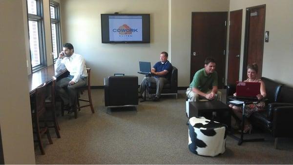 Coworking in the Cowork Suites Community Lounge