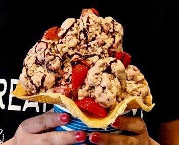 Chocolate flavor with strawberries and chocolate syrup