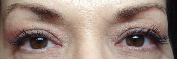 Serena @ 6 weeks after applying new lashes. Her natural lashes had grown back & were mature enough to reapply.