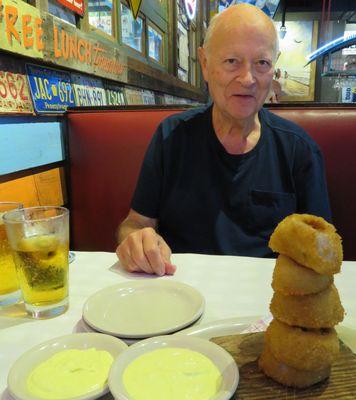 Tom & I enjoy the super onion rings with that tasty sauce.