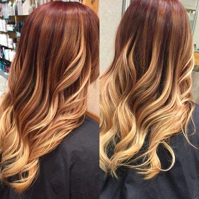 Red violet root to blonde ombré