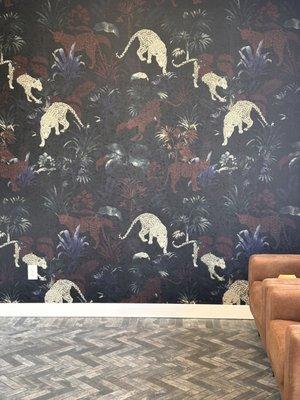 Vinyl wallcovering on lobby walls of local salon