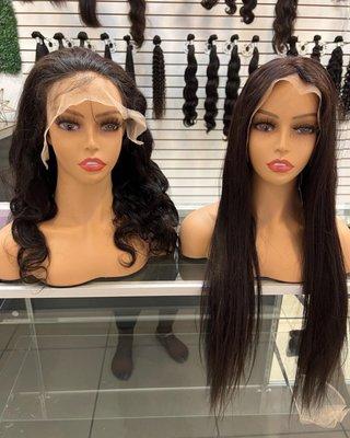 We have wigs from 10 to 30 inch in straight body wave and curly textures