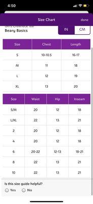 Size chart - supposed to be 22"