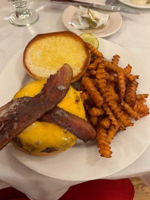 Average bacon cheeseburger with above average sweet potato fries.