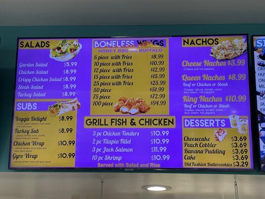 Salads and Subs menu