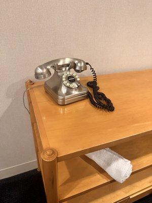 Retro desk phone in the gym area