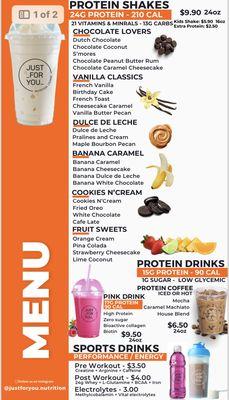 Our Shakes menu