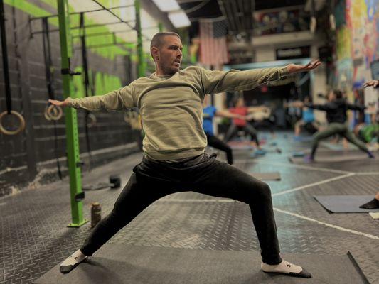 John showing us his best Warrior pose during one of our weekly yoga classes.