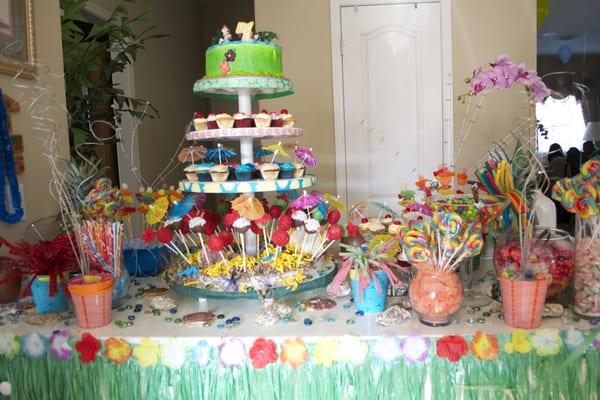 Hawaiian Luau Dessert Display and Candy Buffet for a 7 year old Boys Birthday party