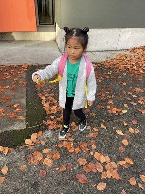 Waiting for school to start! Her Denise Louie Education Center shirt from 20-21 school year graduation. She can finally fit it!