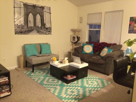 Living area of the 1 bedroom (also was furnished by me)