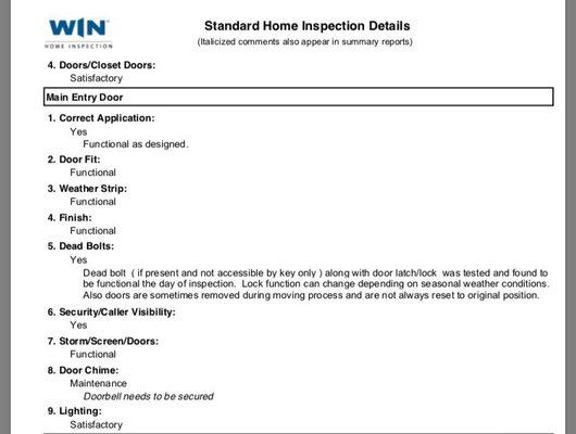 Notice the main entry door is listed as functional and was listed as applied correctly.