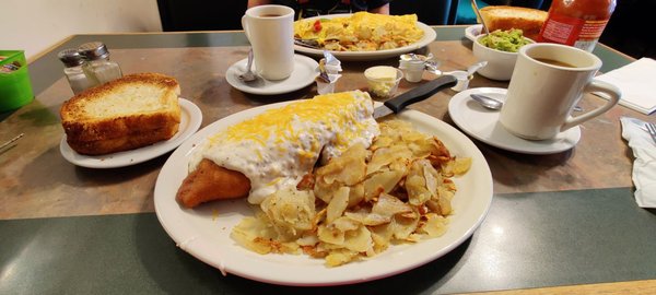 Breakfast Turnover with American Fries, Homemade Toast and coffee