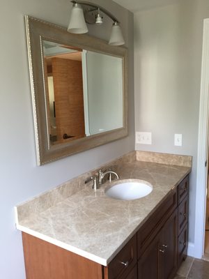 Completed bathroom remodel of sink area.