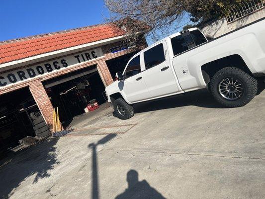 My truck in front of shop