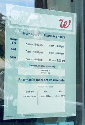 Store/pharmacy hours